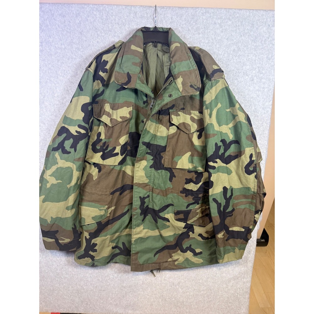 Alpha Industries M-65 Field Coat Woodland Camo Vintage 1987 Medium Long Military